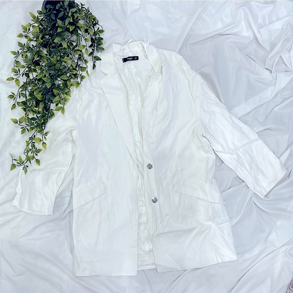 Mango Chic White Button-Up Jacket Size S Oversized - image 1